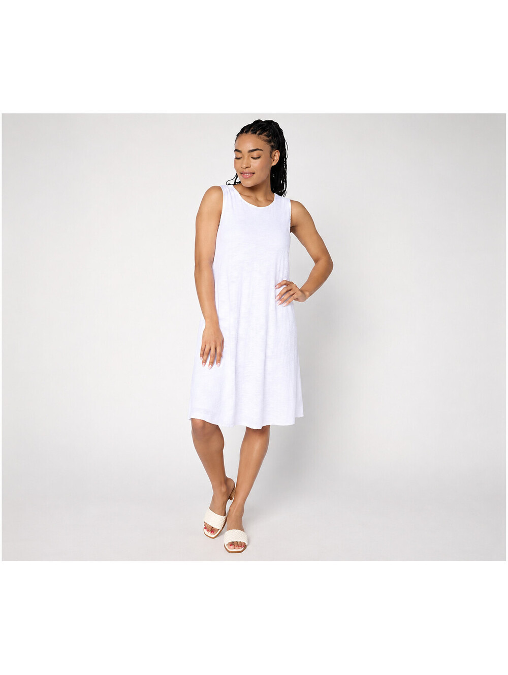 Susan Graver Burnout Knit Sleeveless Pullover A-Line Dress White, Petite Small